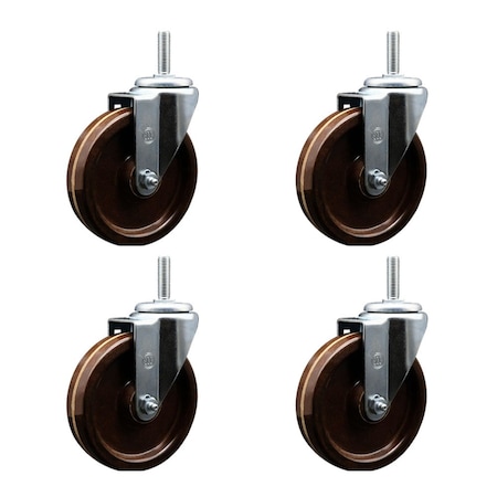 Service Caster 5 Inch High Temp Phenolic Wheel Swivel 58 Inch Threaded Stem Caster Set SCC-TS20S514-PHSHT-58212-4